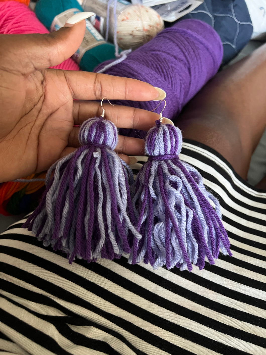 Purple mixed Yarn Earrings