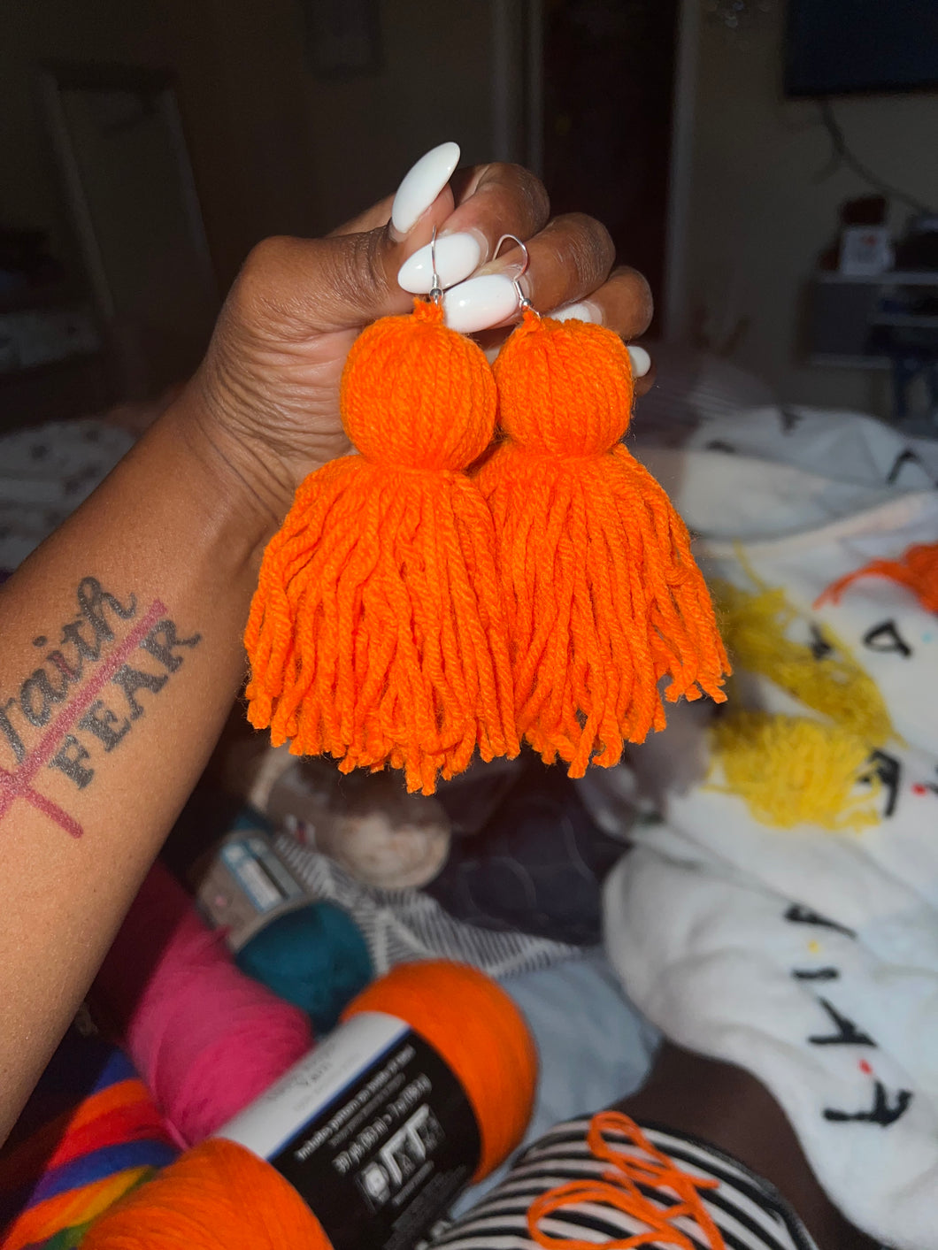 Orange Yarn Earrings