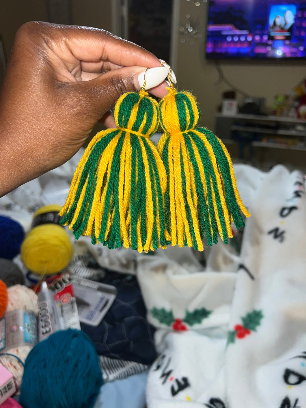 Green & Yellow Yarn Earrings