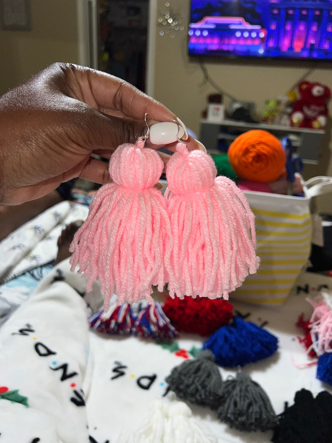 Light Pink Yarn Earrings