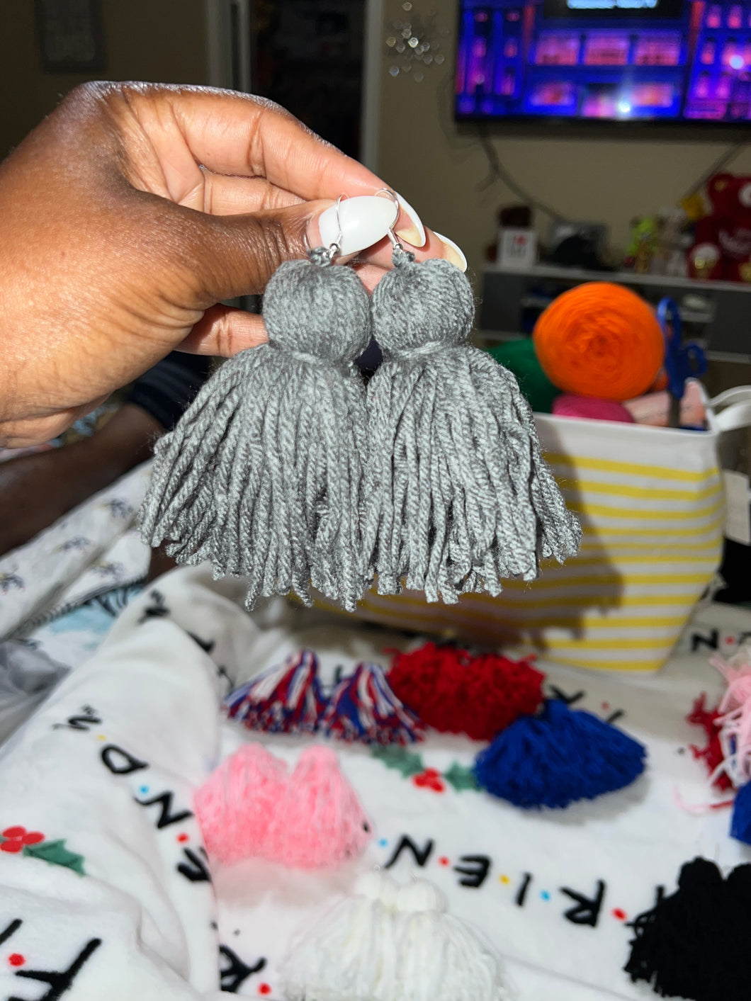 Grey Yarn Earrings