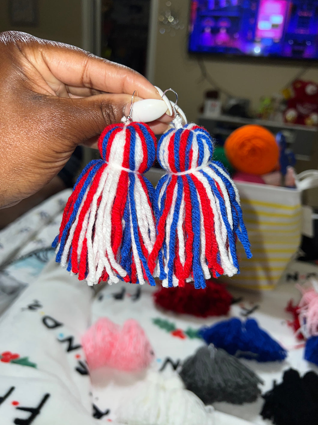 Red White & Blue Yarn Earrings