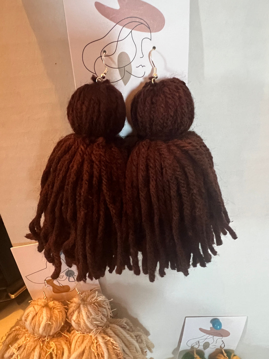 Brown Yarn Earrings
